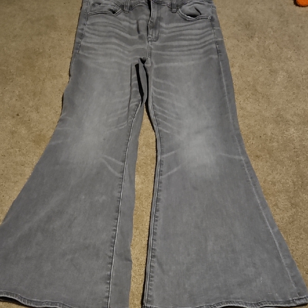 American Eagle Outfitters Gray Flare Wide-Leg Jeans